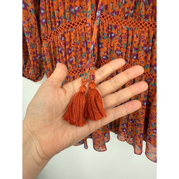 Rebecca Minkoff Caden Printed Floral Long‎ Sleeve Tiered Ruffle Boho Dress Sz L - Picture 7 of 10